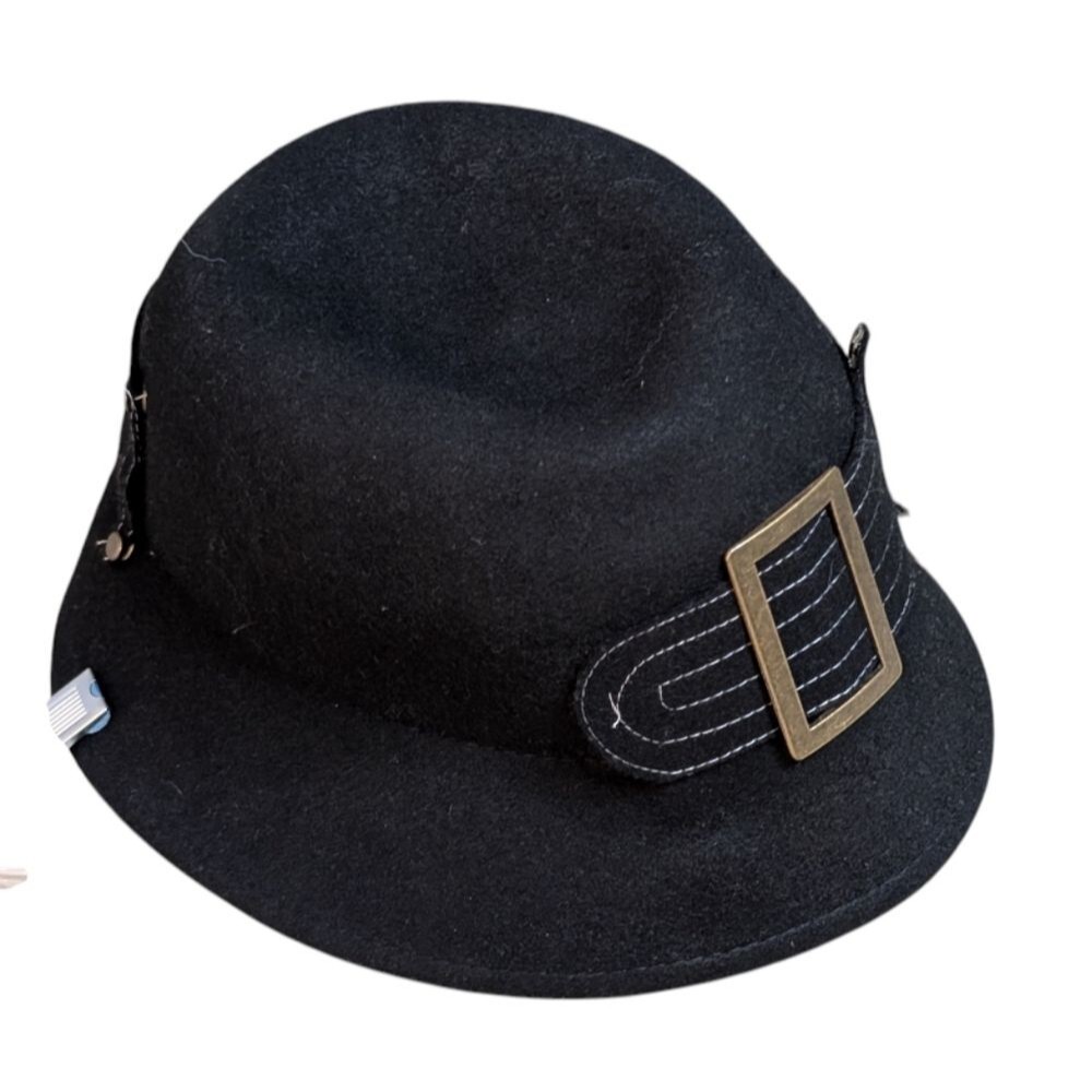 SCALA 100% wool black bucket hat OSFM buckle cloche 1920's vibe packable travel